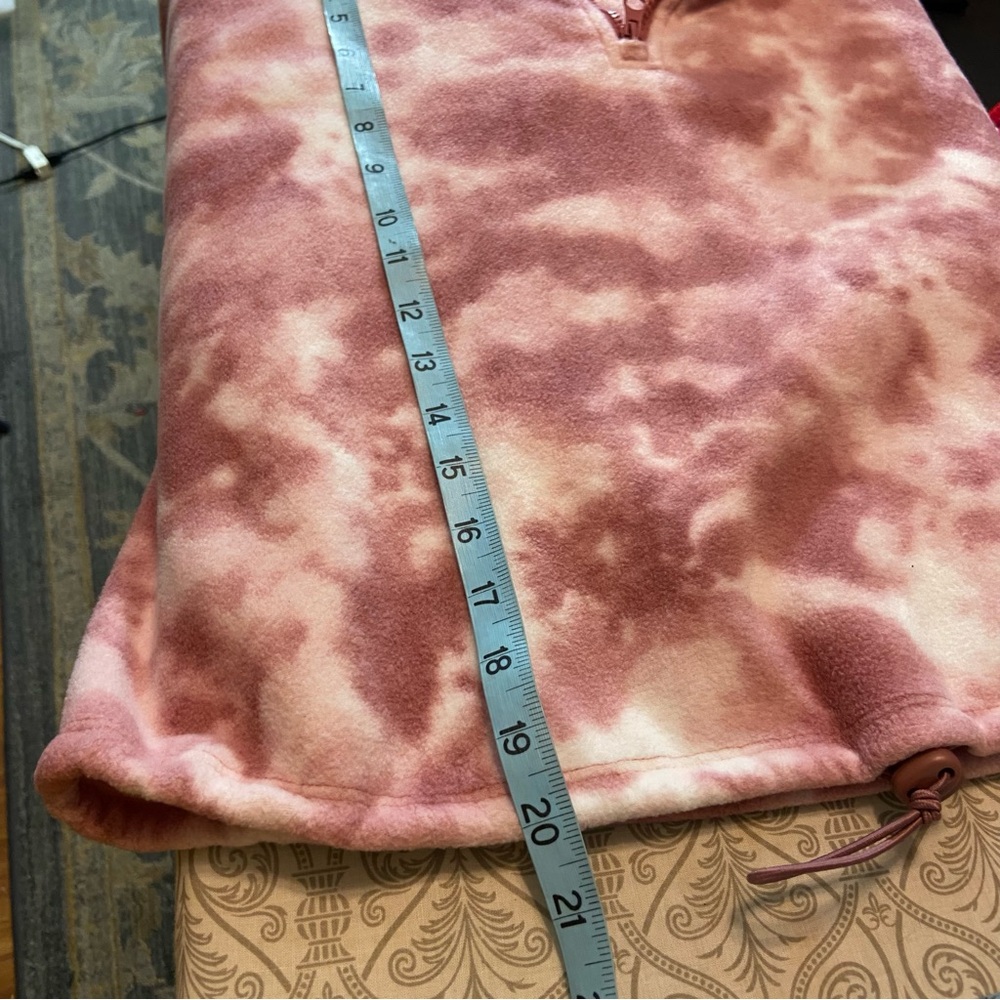 Hippie Rose Pink White Tie-Dye Fleece Cropped Sweatshirt Sweater L Quarter Zip - Picture 3 of 10